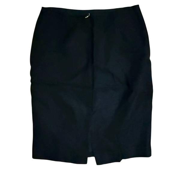MaxMara Max Mara Black Solid Pencil Skirt Italy Size 4 Zip Stripe Pattern Linen - Picture 2 of 5